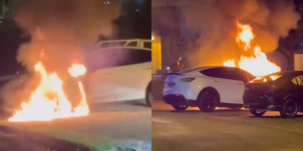 Tesla Model Y dirakam tiba-tiba terbakar di Puchong.