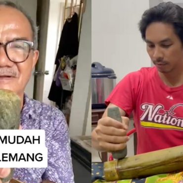 Tak Perlu Pisau, Ini Cara Mudah Buka Buluh Lemang Guna Lesung Batu