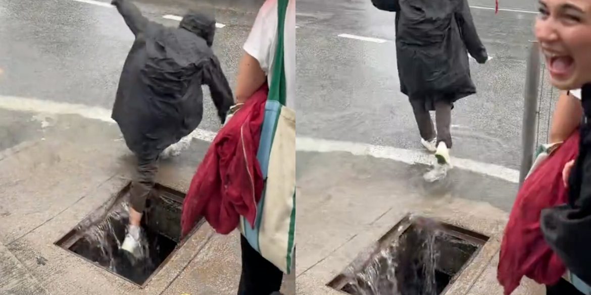 Netizen Tegur Mat Saleh Gelakkan Lelaki Nyaris Termasuk Longkang Semasa Buat Konten Hujan Lebat Di Malaysia