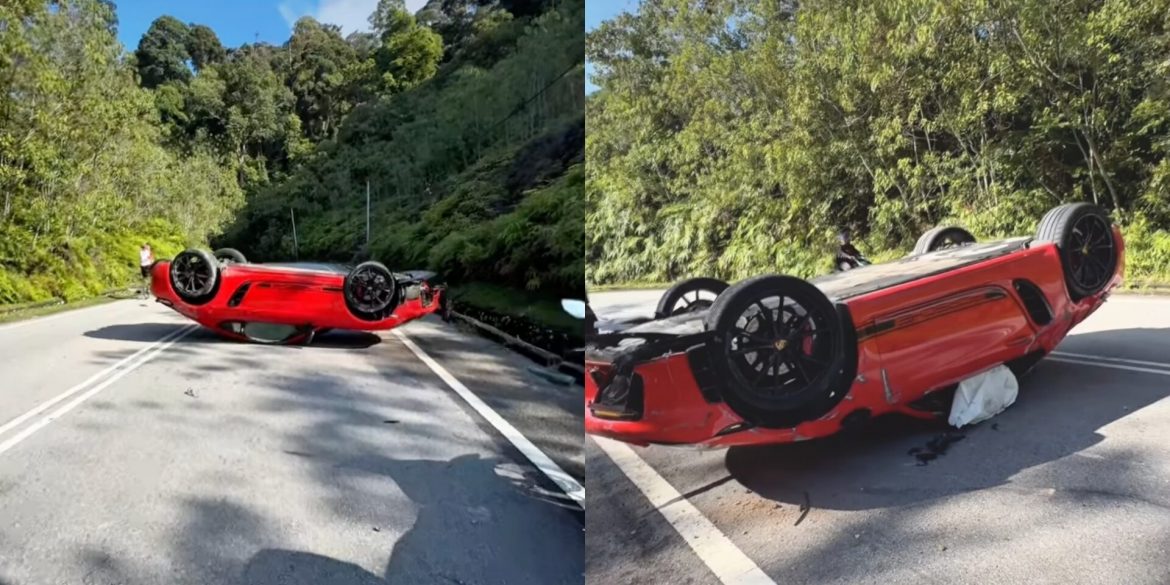 Pemandu Terbabas, Tinggal Porsche Terbalik Tengah Jalan