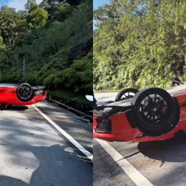 Pemandu Terbabas, Tinggal Porsche Terbalik Tengah Jalan