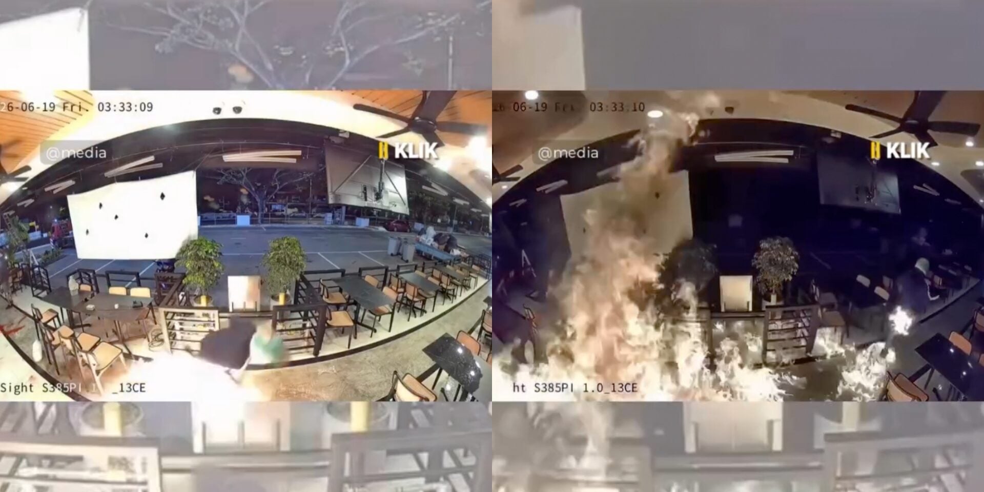 Padah Bakar Kedai Di Bandar Dato Onn, Kaki Lelaki Disambar Api Sendiri Terakam CCTV